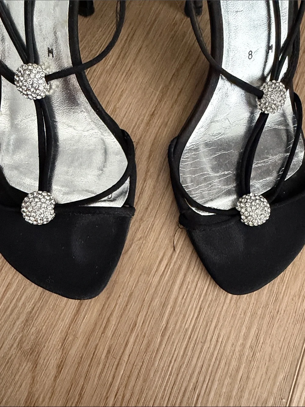 Stuart Weitzman Black Strappy Crystal-Embellished Heels